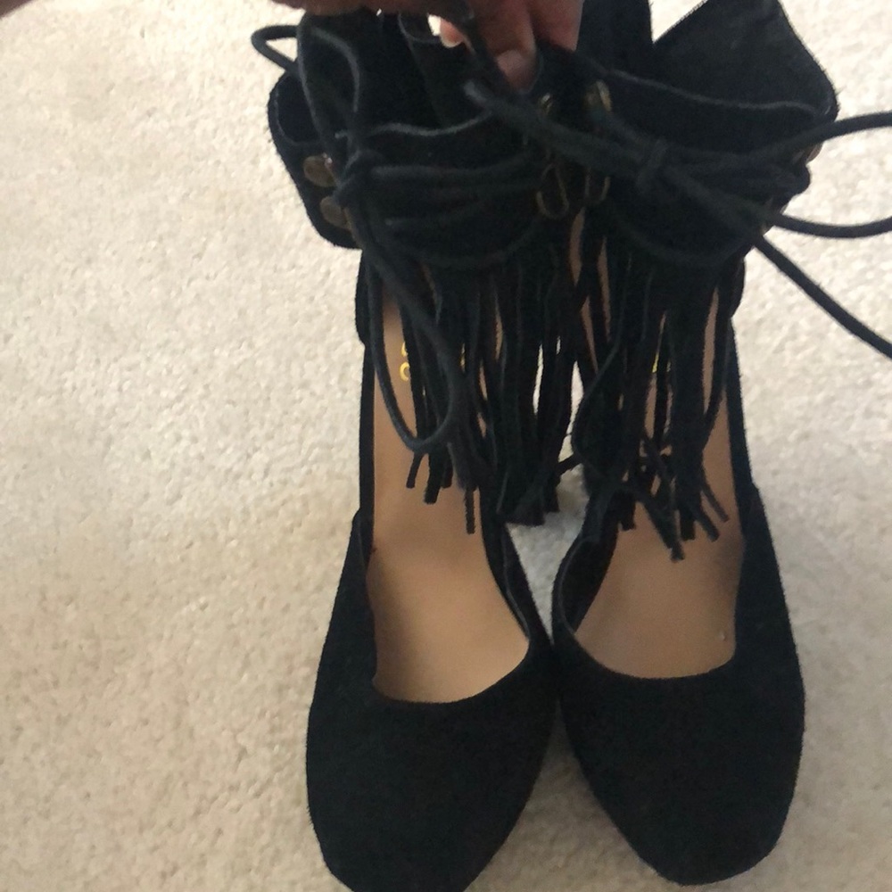 Suede like platform black heels